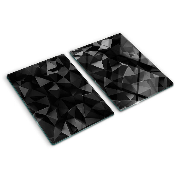 Szklana deska kuchenna z motywem geometrycznych wielokątów w odcieniach czerni
