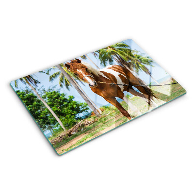 Deska kuchenna szklana z nadrukiem konia na tle palm