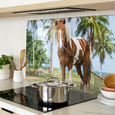 Deska kuchenna szklana z nadrukiem konia na tle palm