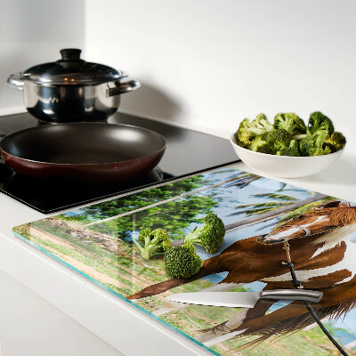 Deska kuchenna szklana z nadrukiem konia na tle palm