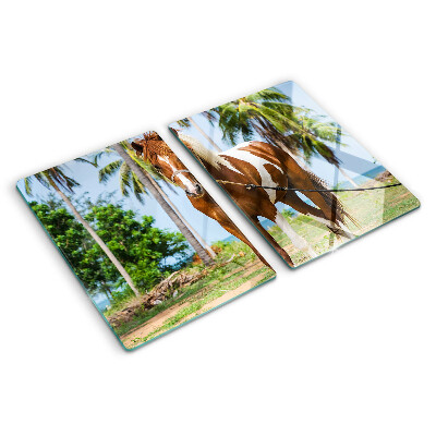 Deska kuchenna szklana z nadrukiem konia na tle palm
