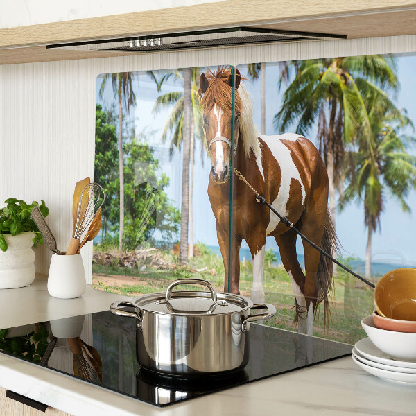 Deska kuchenna szklana z nadrukiem konia na tle palm