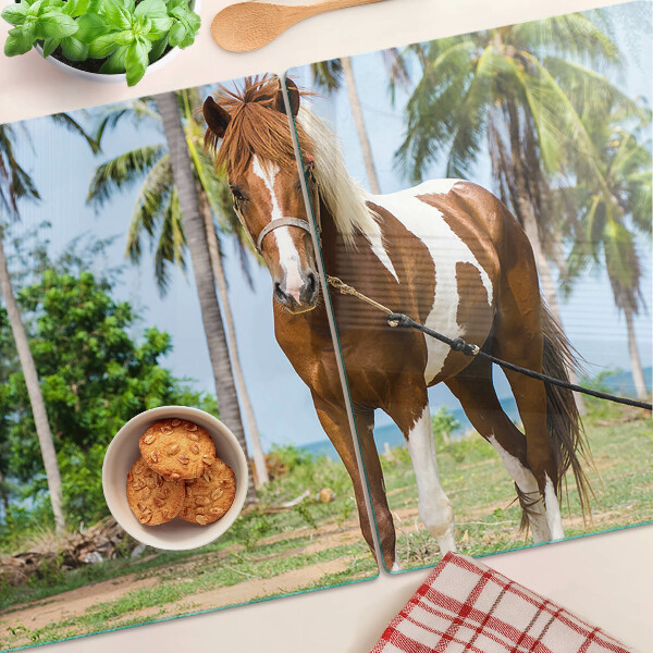 Deska kuchenna szklana z nadrukiem konia na tle palm