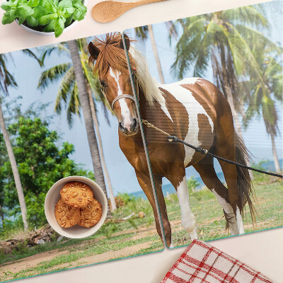 Deska kuchenna szklana z nadrukiem konia na tle palm