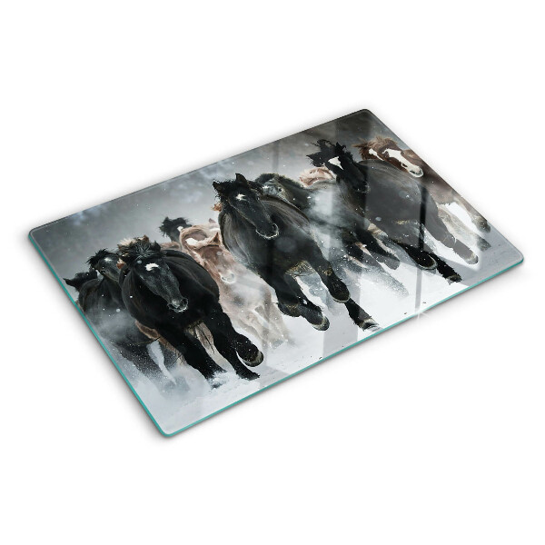 Deska kuchenna szklana z motywem galopujących koni w mgle