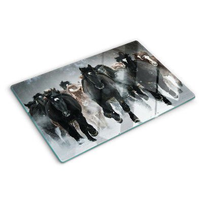 Deska kuchenna szklana z motywem galopujących koni w mgle
