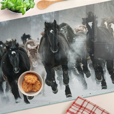 Deska kuchenna szklana z motywem galopujących koni w mgle