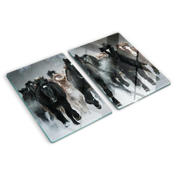 Deska kuchenna szklana z motywem galopujących koni w mgle