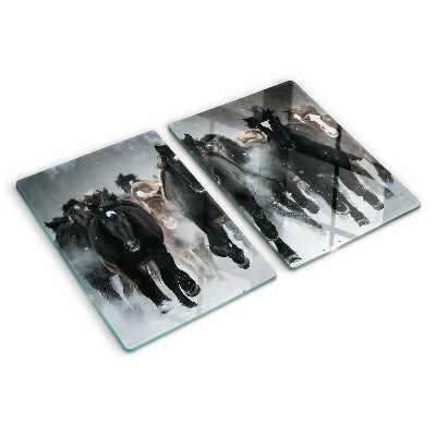 Deska kuchenna szklana z motywem galopujących koni w mgle