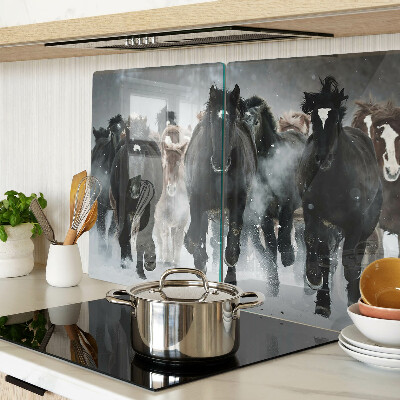 Deska kuchenna szklana z motywem galopujących koni w mgle