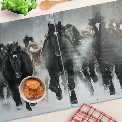 Deska kuchenna szklana z motywem galopujących koni w mgle