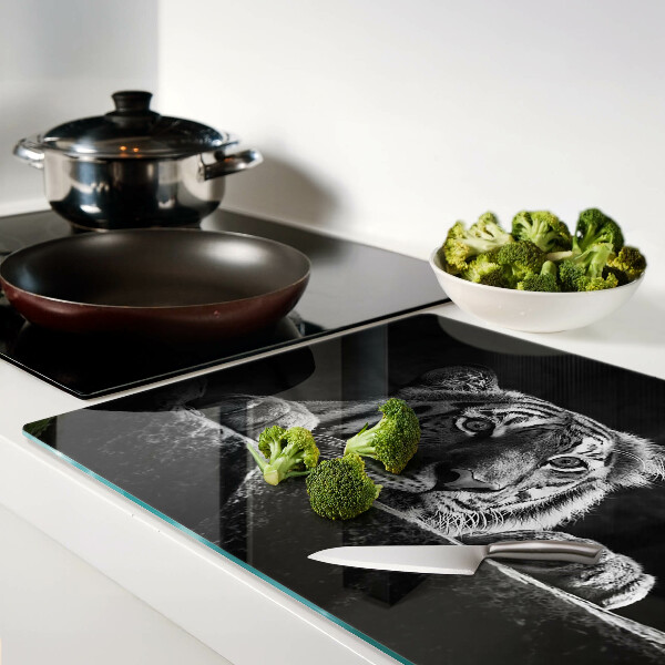 Deska kuchenna szklana w czarno-białej stylistyce z motywem tygrysa