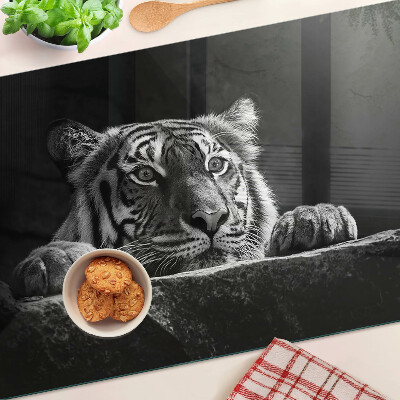 Deska kuchenna szklana w czarno-białej stylistyce z motywem tygrysa