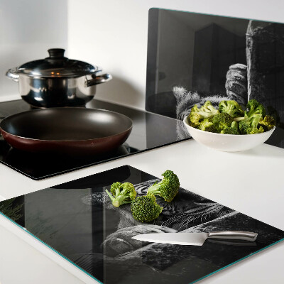 Deska kuchenna szklana w czarno-białej stylistyce z motywem tygrysa