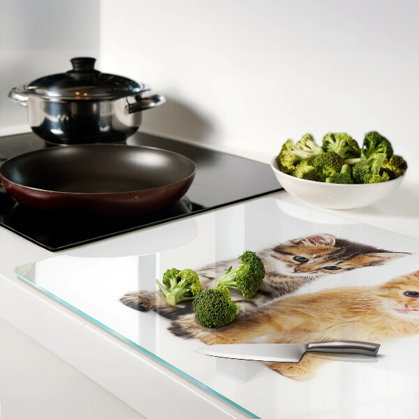 Szklana deska do krojenia z nadrukiem kotów na białym tle