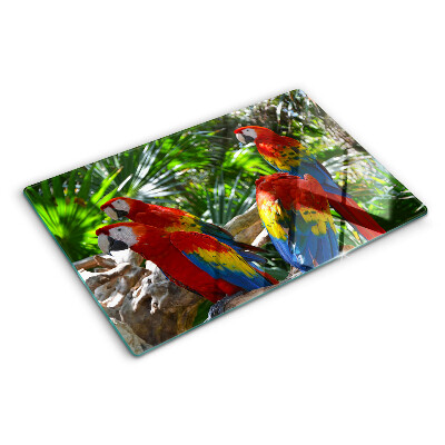 Szklana deska do krojenia z motywem papug w tropikalnym otoczeniu