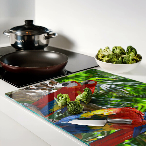 Szklana deska do krojenia z motywem papug w tropikalnym otoczeniu