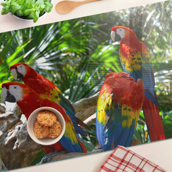 Szklana deska do krojenia z motywem papug w tropikalnym otoczeniu