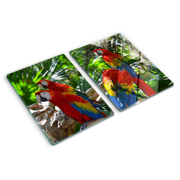 Szklana deska do krojenia z motywem papug w tropikalnym otoczeniu