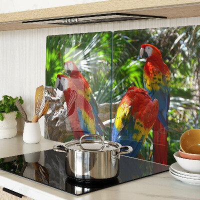 Szklana deska do krojenia z motywem papug w tropikalnym otoczeniu
