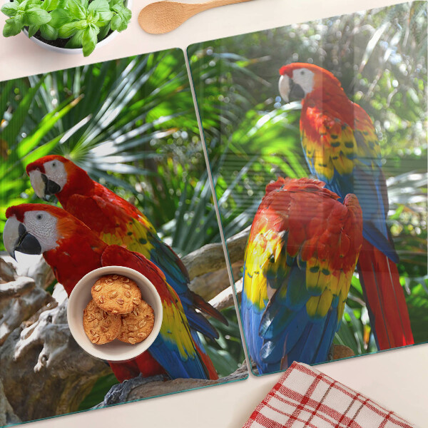 Szklana deska do krojenia z motywem papug w tropikalnym otoczeniu