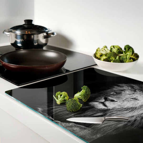 Szklana deska do krojenia z grafiką lwa w czerni i bieli