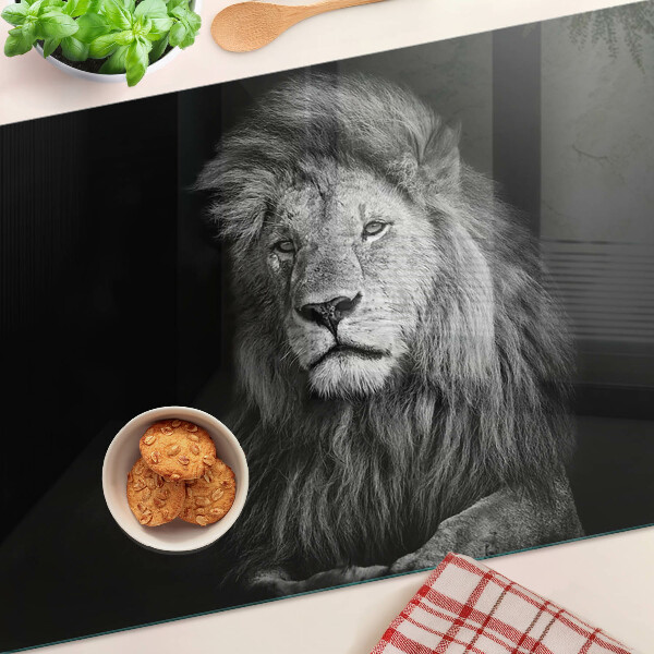 Szklana deska do krojenia z grafiką lwa w czerni i bieli