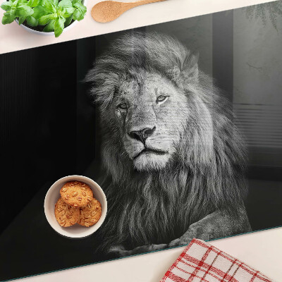 Szklana deska do krojenia z grafiką lwa w czerni i bieli