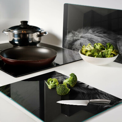 Szklana deska do krojenia z grafiką lwa w czerni i bieli