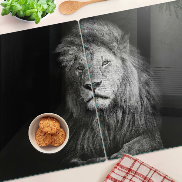 Szklana deska do krojenia z grafiką lwa w czerni i bieli