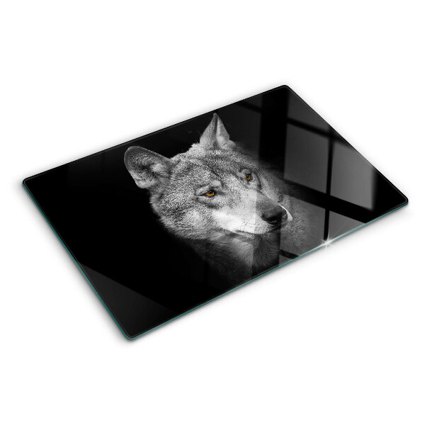 Szklana deska kuchenna z motywem wilka w odcieniach szarości