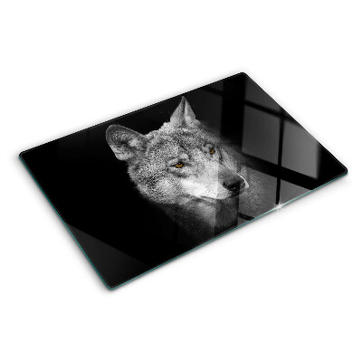 Szklana deska kuchenna z motywem wilka w odcieniach szarości