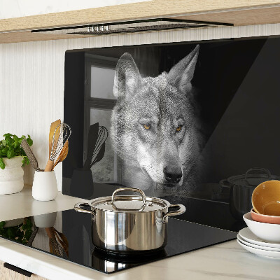 Szklana deska kuchenna z motywem wilka w odcieniach szarości