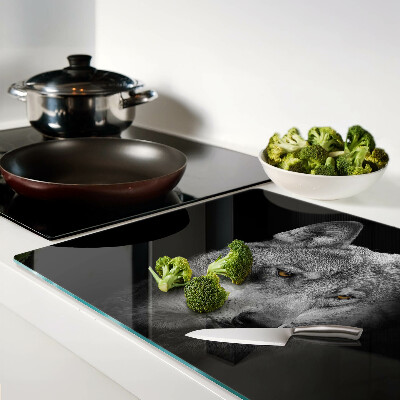 Szklana deska kuchenna z motywem wilka w odcieniach szarości