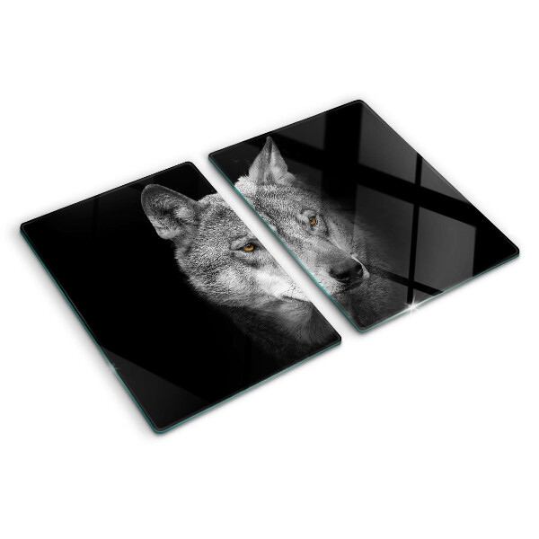 Szklana deska kuchenna z motywem wilka w odcieniach szarości