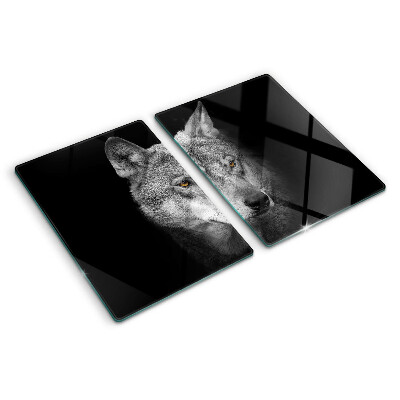 Szklana deska kuchenna z motywem wilka w odcieniach szarości