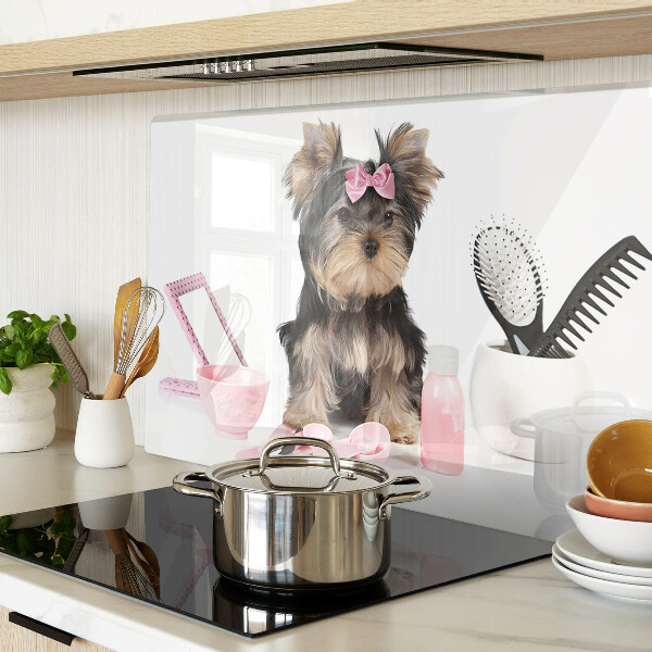 Szklana deska kuchenna Yorkshire Terrier z akcesoriami groomerskimi