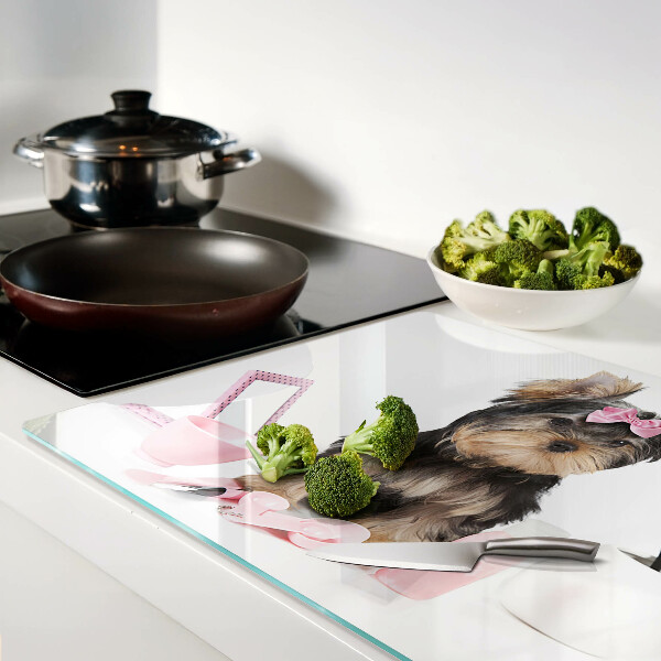 Szklana deska kuchenna z motywem Yorkshira Terriera z akcesoriami groomerskimi