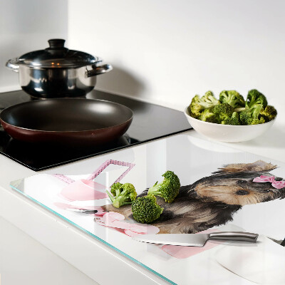 Szklana deska kuchenna z motywem Yorkshira Terriera z akcesoriami groomerskimi