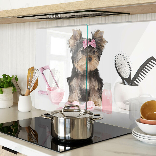 Szklana deska kuchenna Yorkshire Terrier z akcesoriami groomerskimi