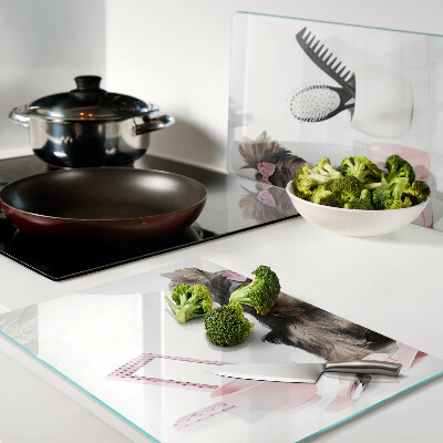 Szklana deska kuchenna z motywem Yorkshira Terriera z akcesoriami groomerskimi