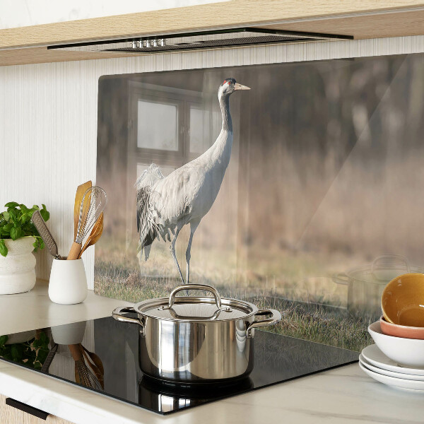 Deska kuchenna szklana z nadrukiem żurawia na tle krajobrazu