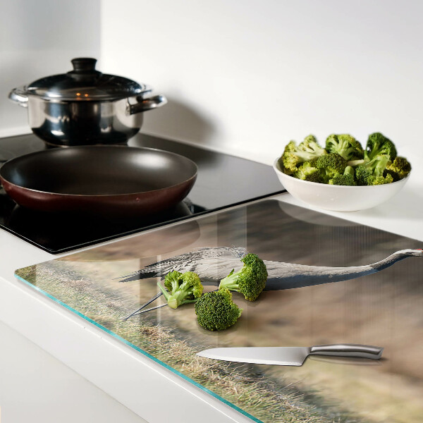 Deska kuchenna szklana z nadrukiem żurawia na tle krajobrazu