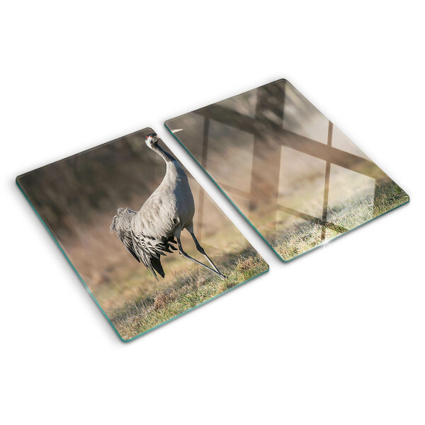 Deska kuchenna szklana z nadrukiem żurawia na tle krajobrazu