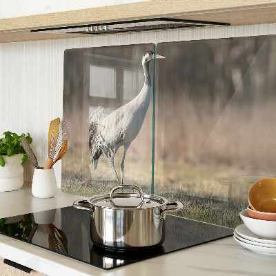 Deska kuchenna szklana z nadrukiem żurawia na tle krajobrazu