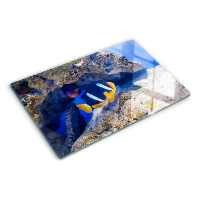 Deska kuchenna szklana z nadrukiem rybki na tle rafy koralowej