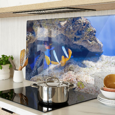 Deska kuchenna szklana z nadrukiem rybki na tle rafy koralowej