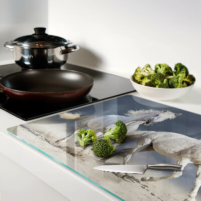 Szklana deska do krojenia z motywem białych koni w biegu