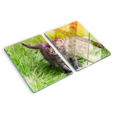Szklana deska do krojenia z motywem kota na trawie