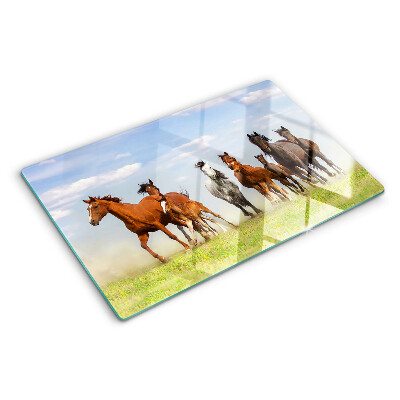 Szklana deska do krojenia z motywem galopujących koni na łące